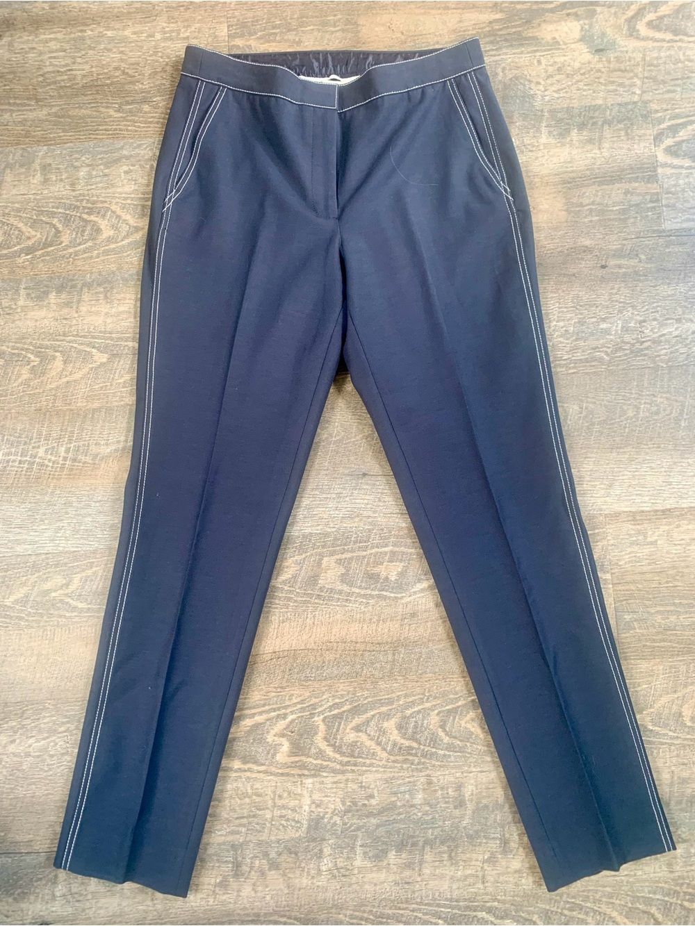 Brooks Brothers Light Academia Navy Trousers with White Stitching
